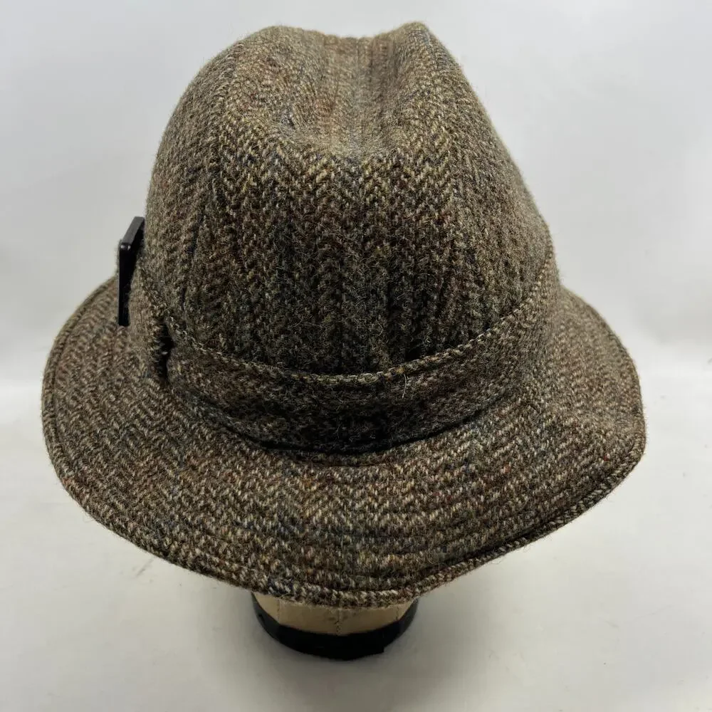 BROOKS BROTHERS Hat Men 7 Wool Herringbone Harris Tweed Bucket Brown England VTG